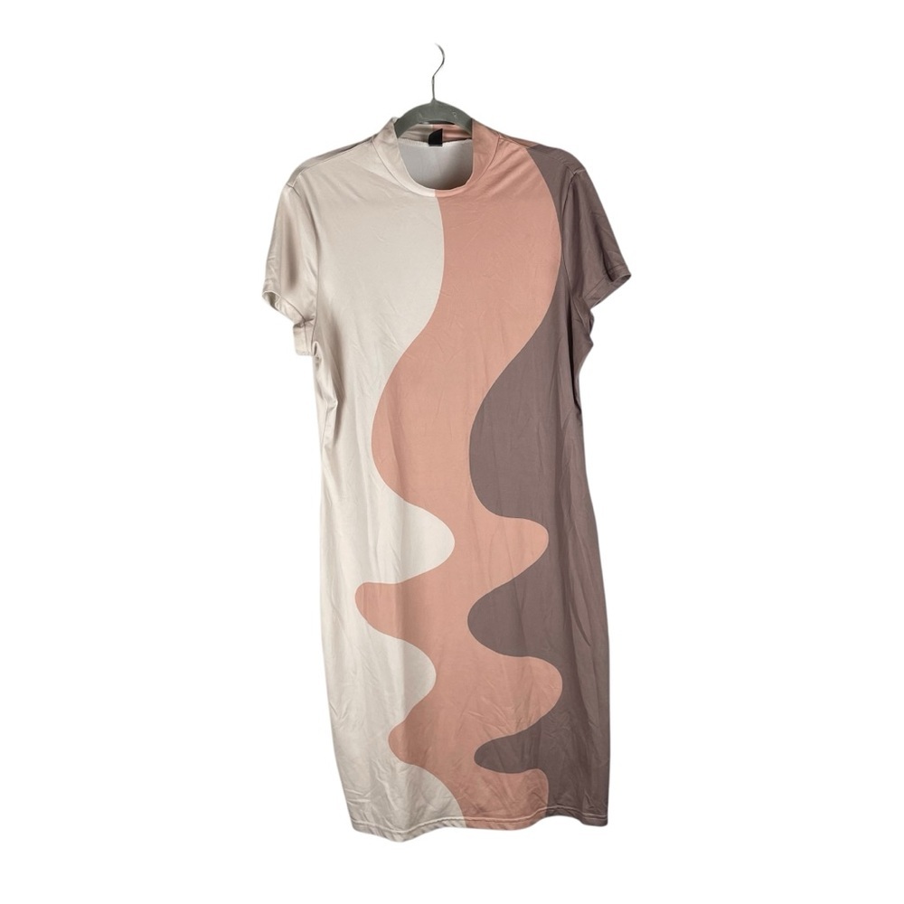 Shein Curve Taupe Wave Short Sleeve Mini Dress size 1X